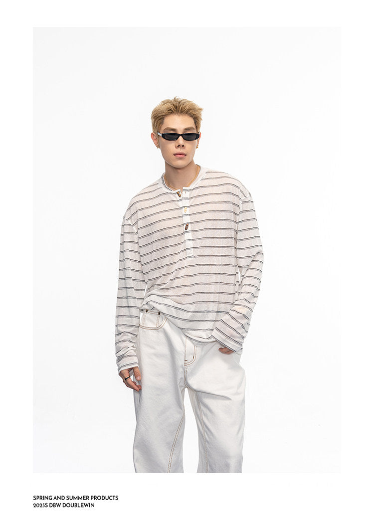 Striped Henley-Neck T-Shirt