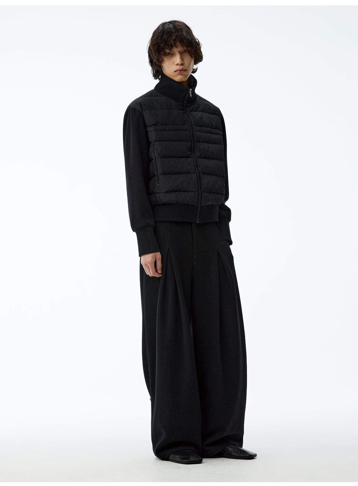 Rib-Knit Stand Collar Down Jacket