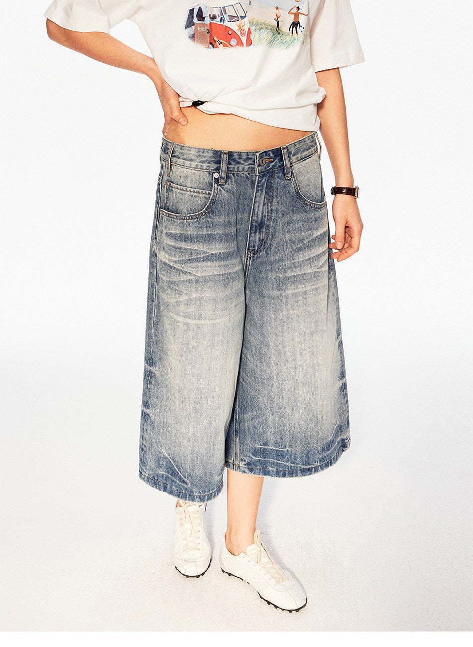 High Street Denim Cropped Pants