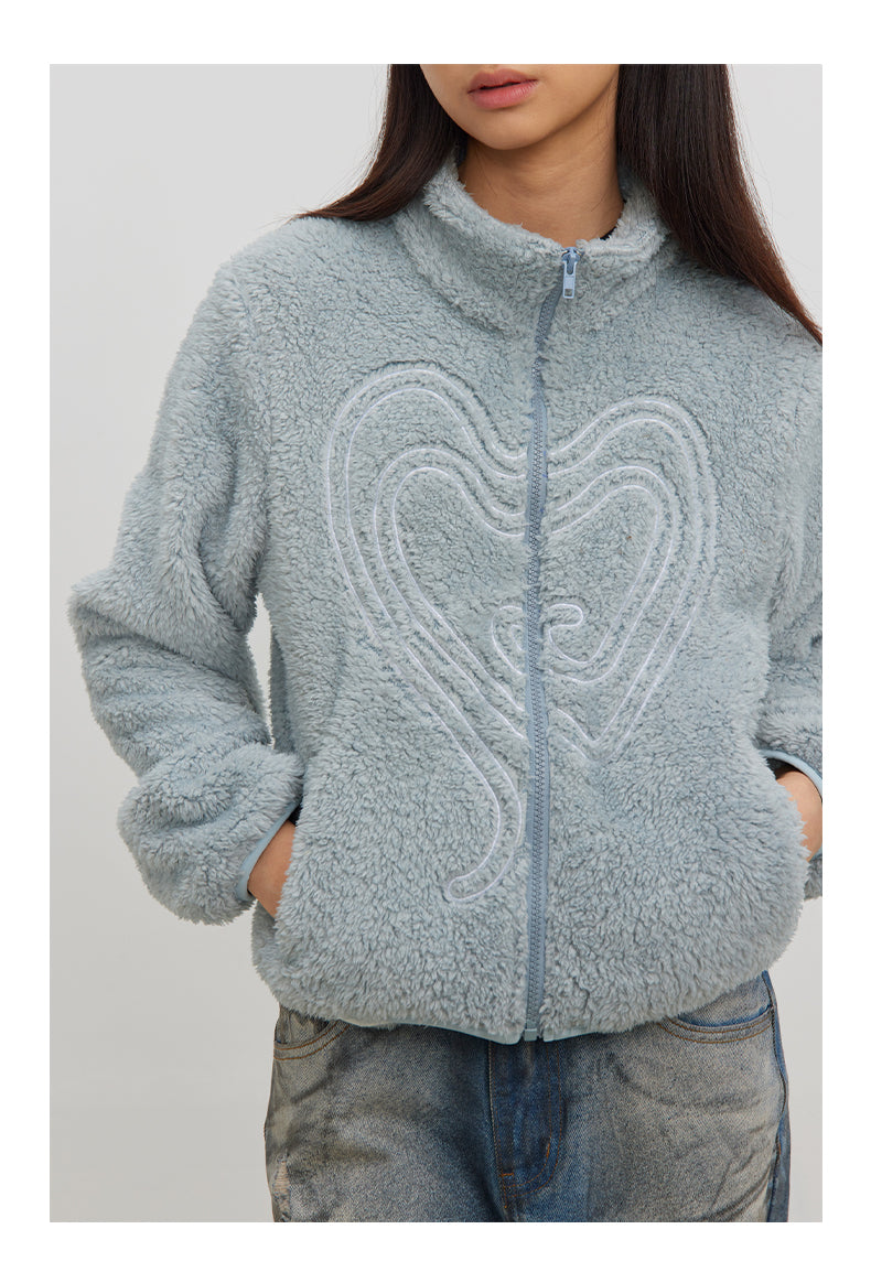 Heart Embroidery Plush Jacket