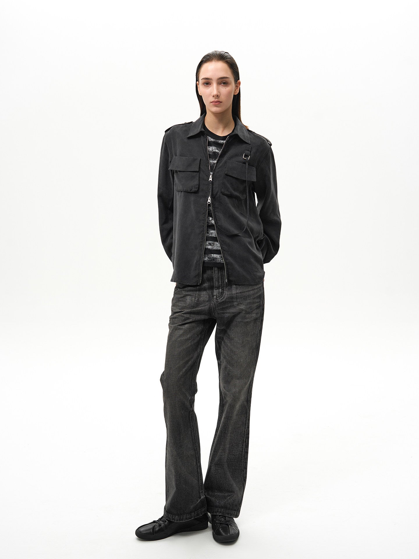 Ribbon Zipper Military Shirt