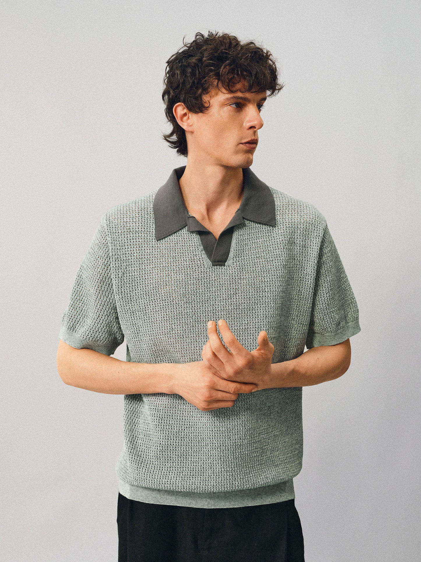 Openwork Knit Polo Shirt