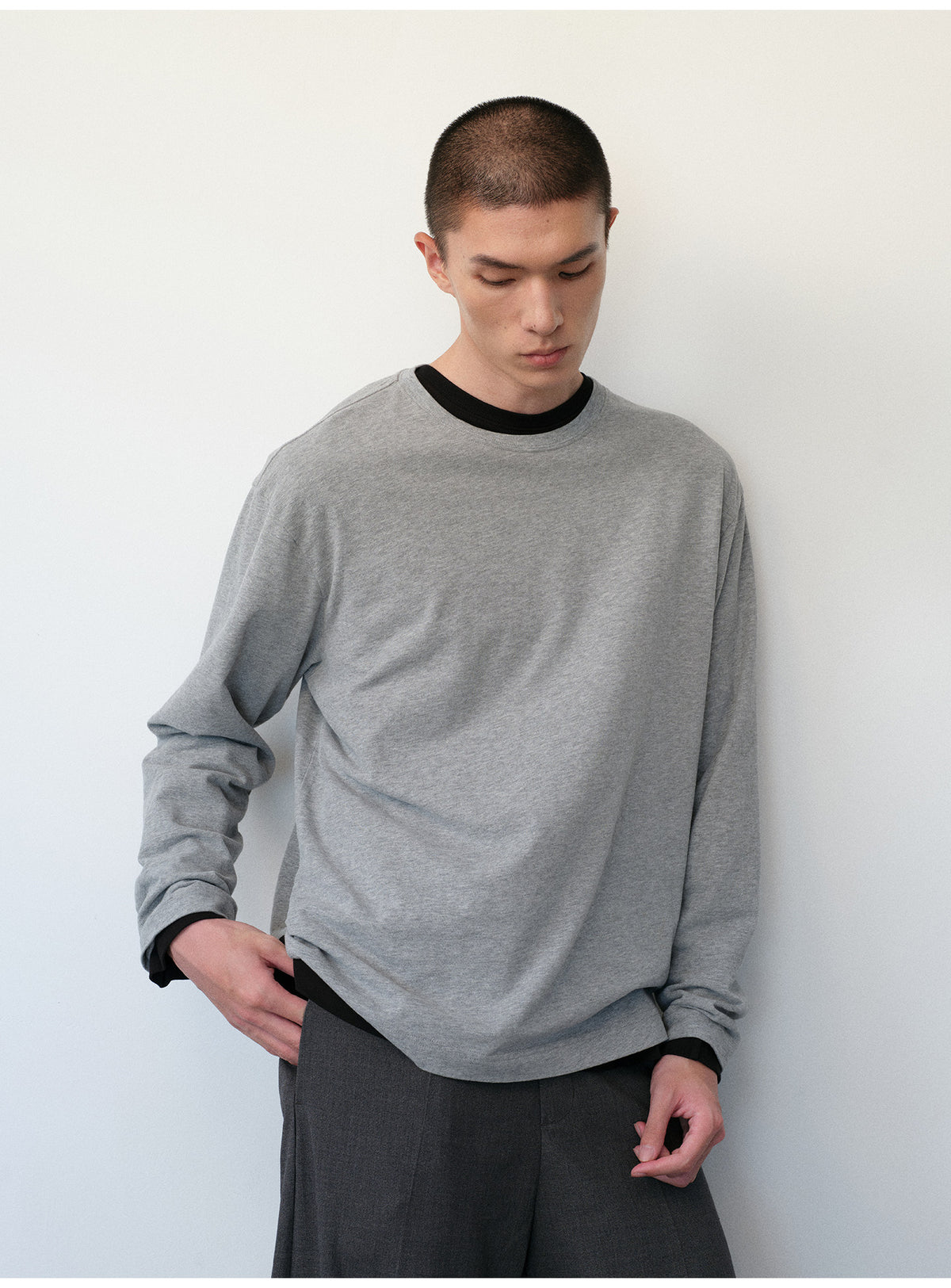 Brushed Cotton Crew Neck Basic T-Shirt