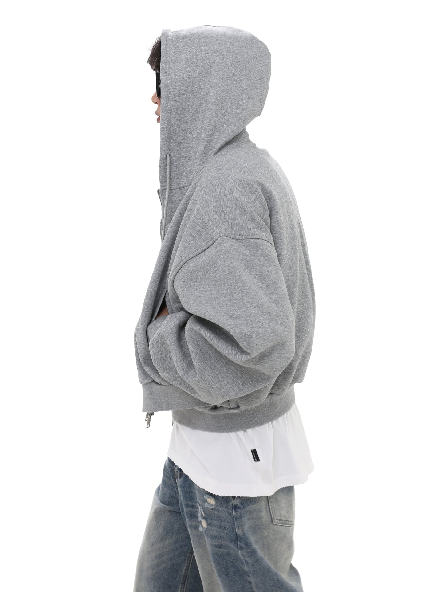 Faux two-piece sweatshirt with hood