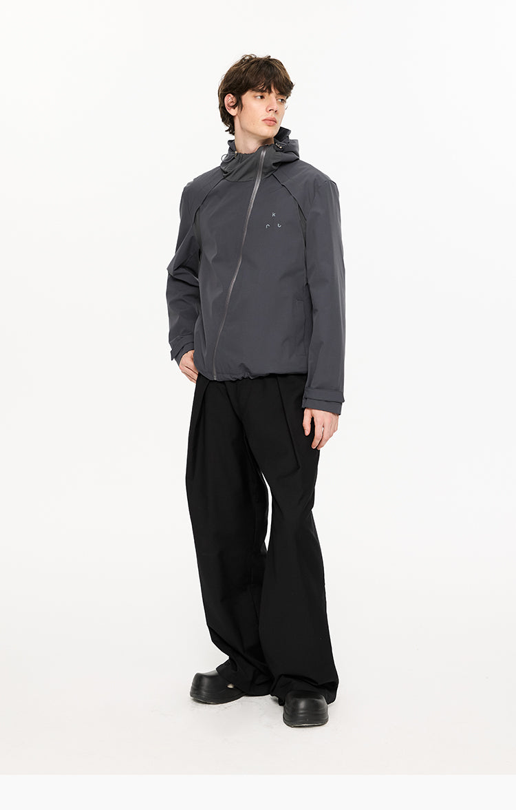 Diagonal Zipper Hooded Jacket