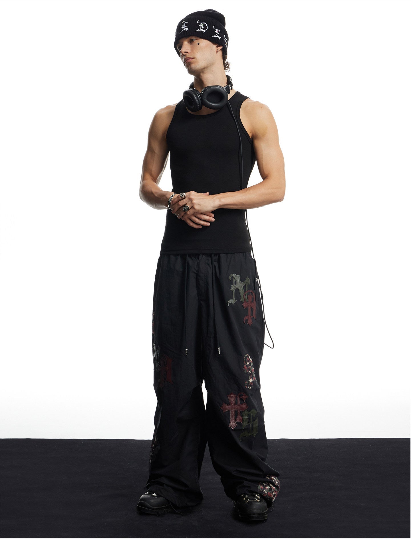 Cross-Pattern Patchwork Casual Pants