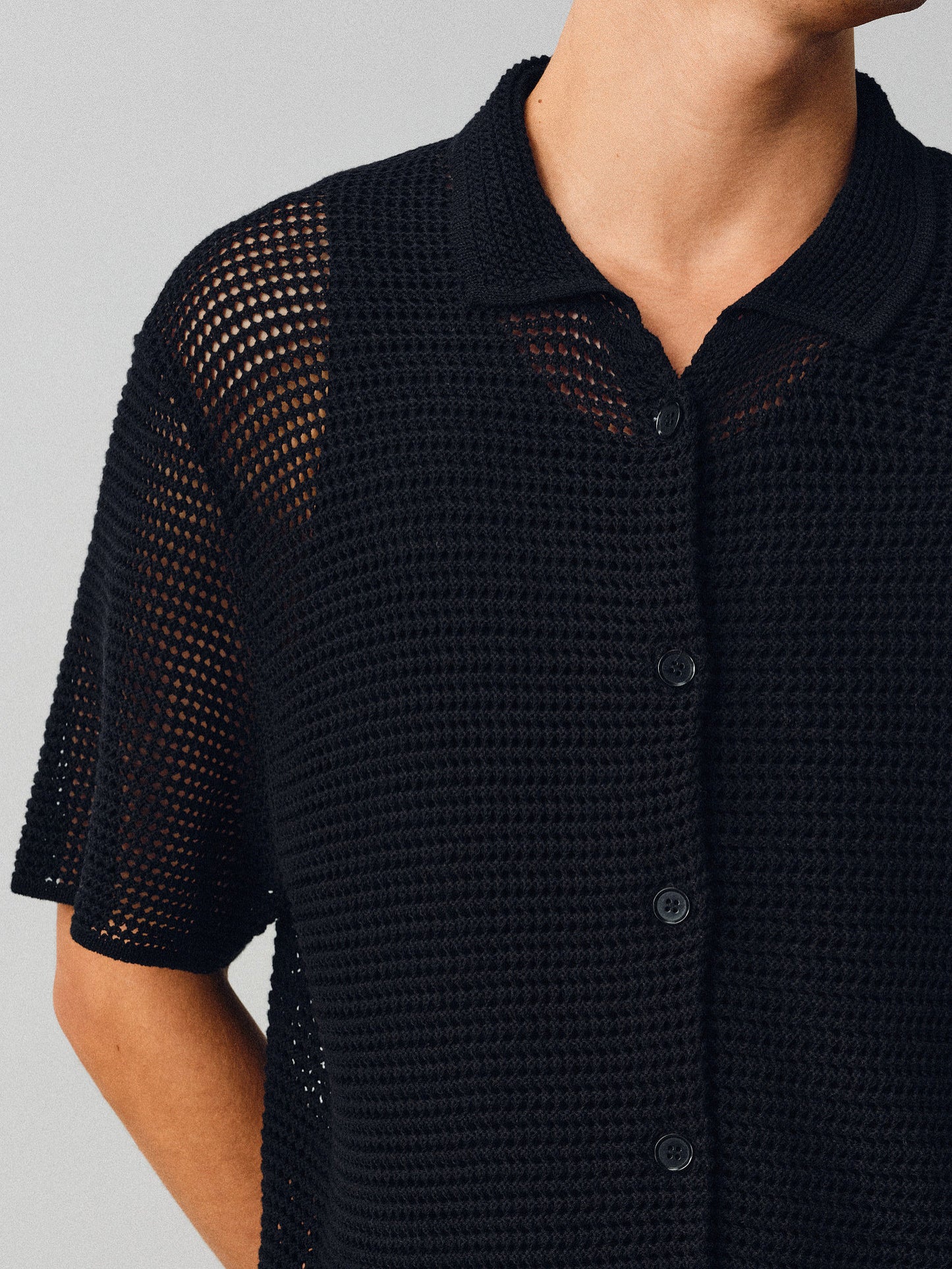 Hollow-knit Button-Down Shirt