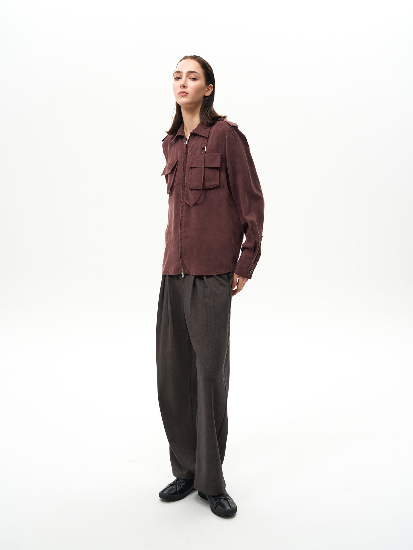 Ribbon Zipper Military Shirt