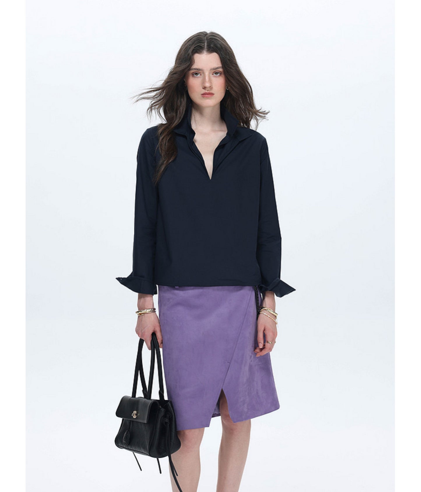 Deep V-Neck Half-Button Pullover Shirt