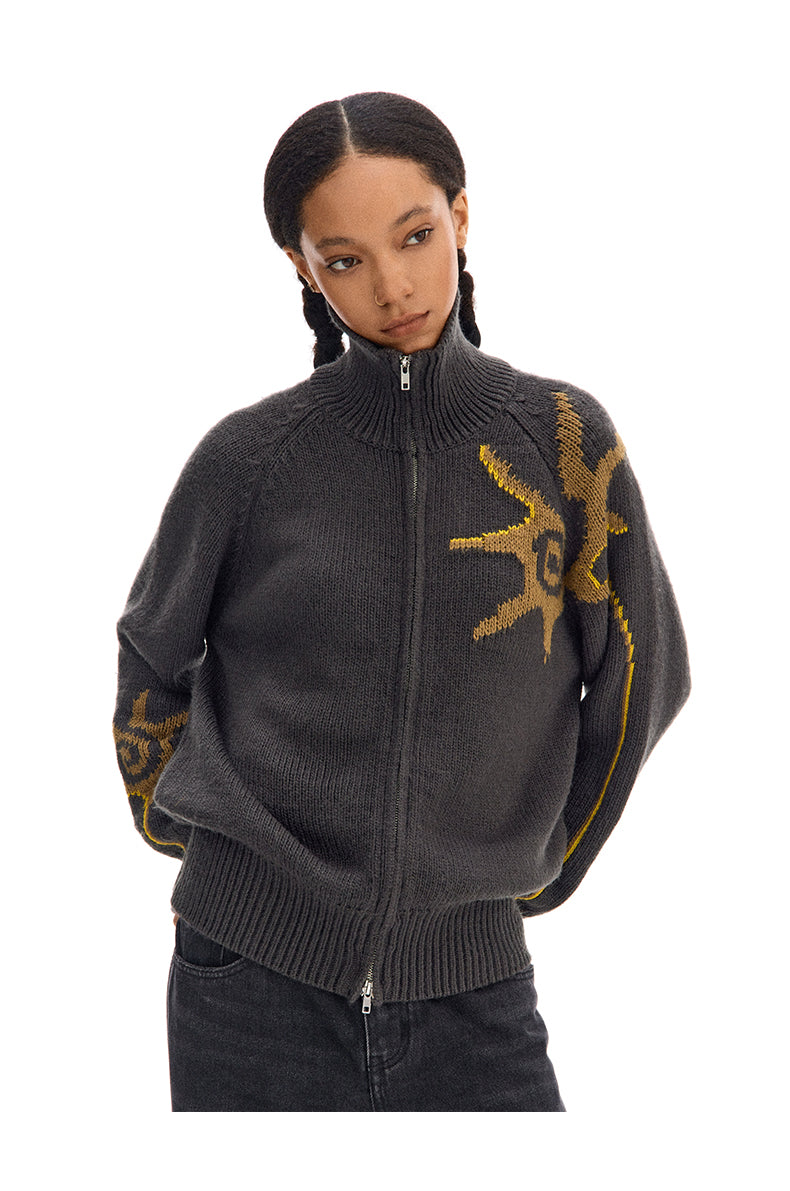 Stand collar zip cardigan