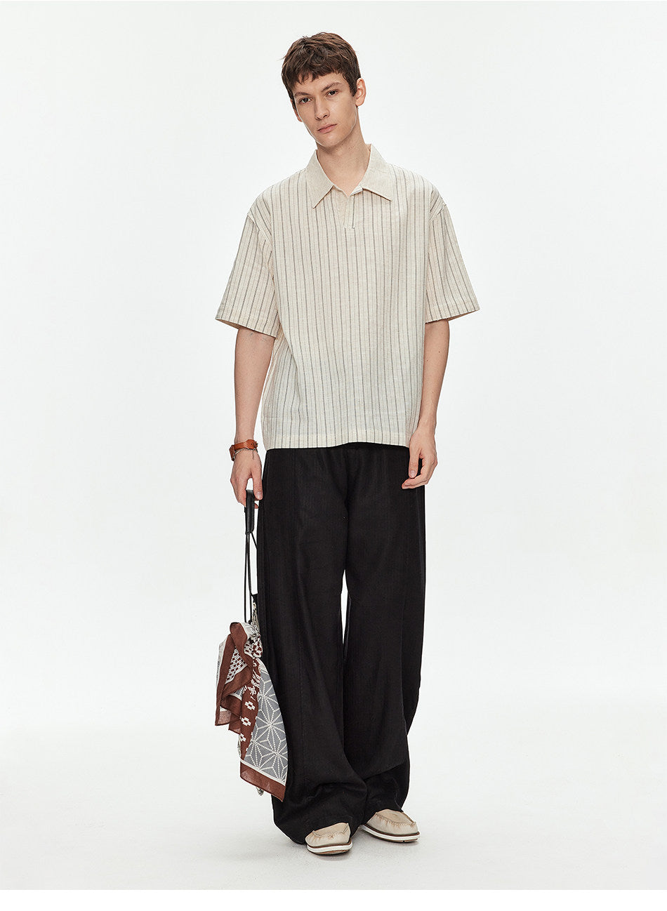 Cuban-Collar Striped Shirt