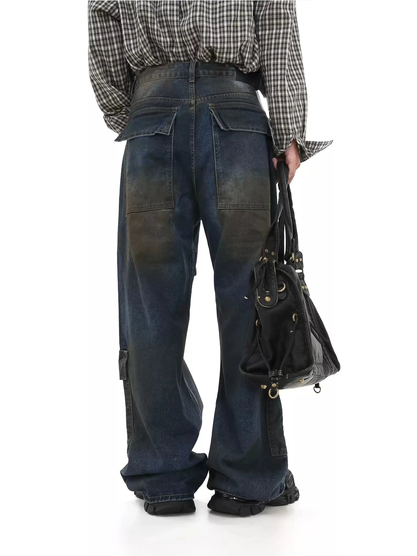 Multi-pocket dirty work denim pants