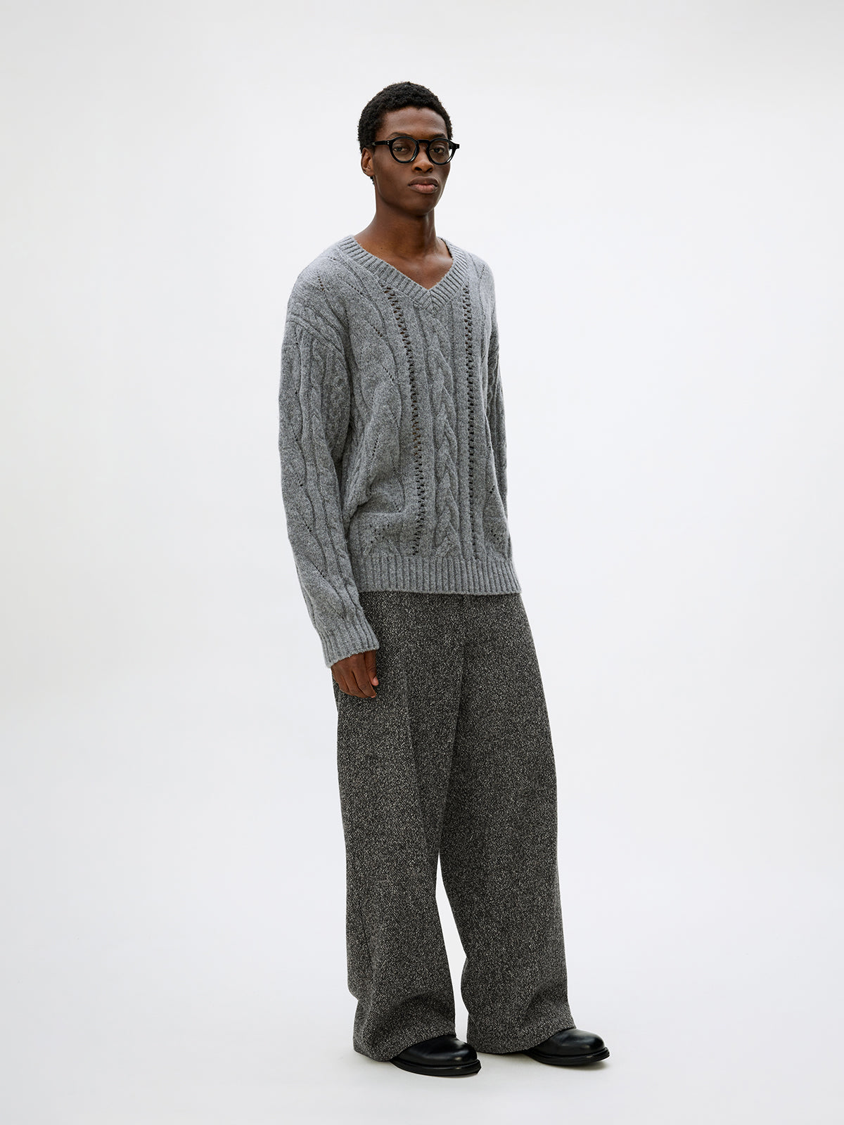 V-neck cable knit sweater