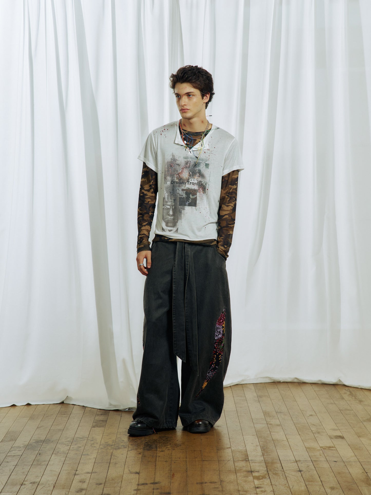 Ink Splash Print Henley Neck T-Shirt