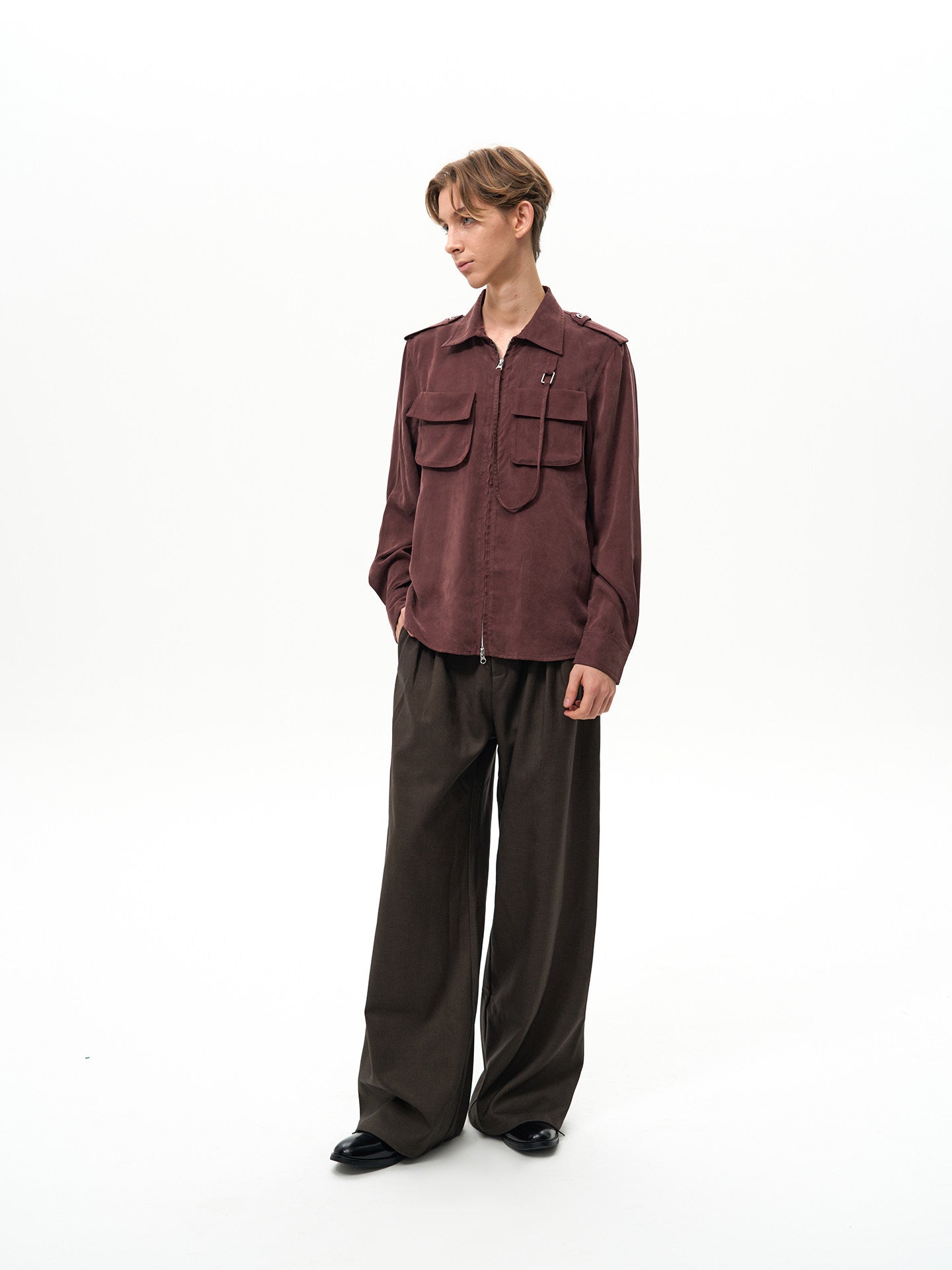 Ribbon Zipper Military Shirt