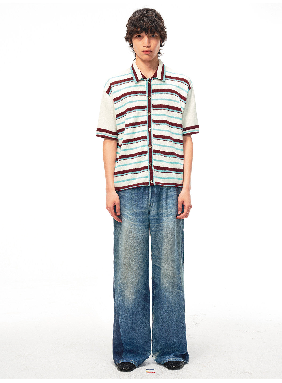 Breathable Striped Shirt with Gold Buttons