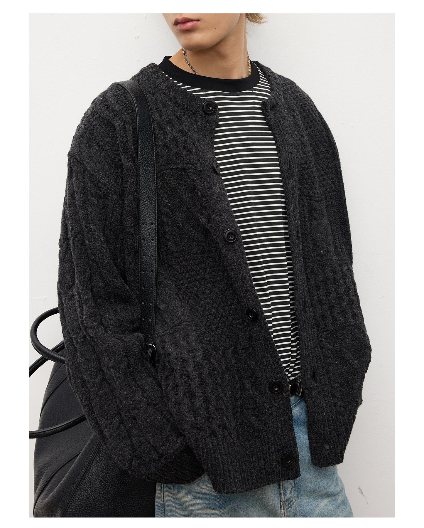 Sheep Wool Cable Knit Button Cardigan