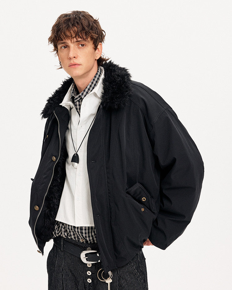 Unisex Loose-Fit Fur Collar Jacket