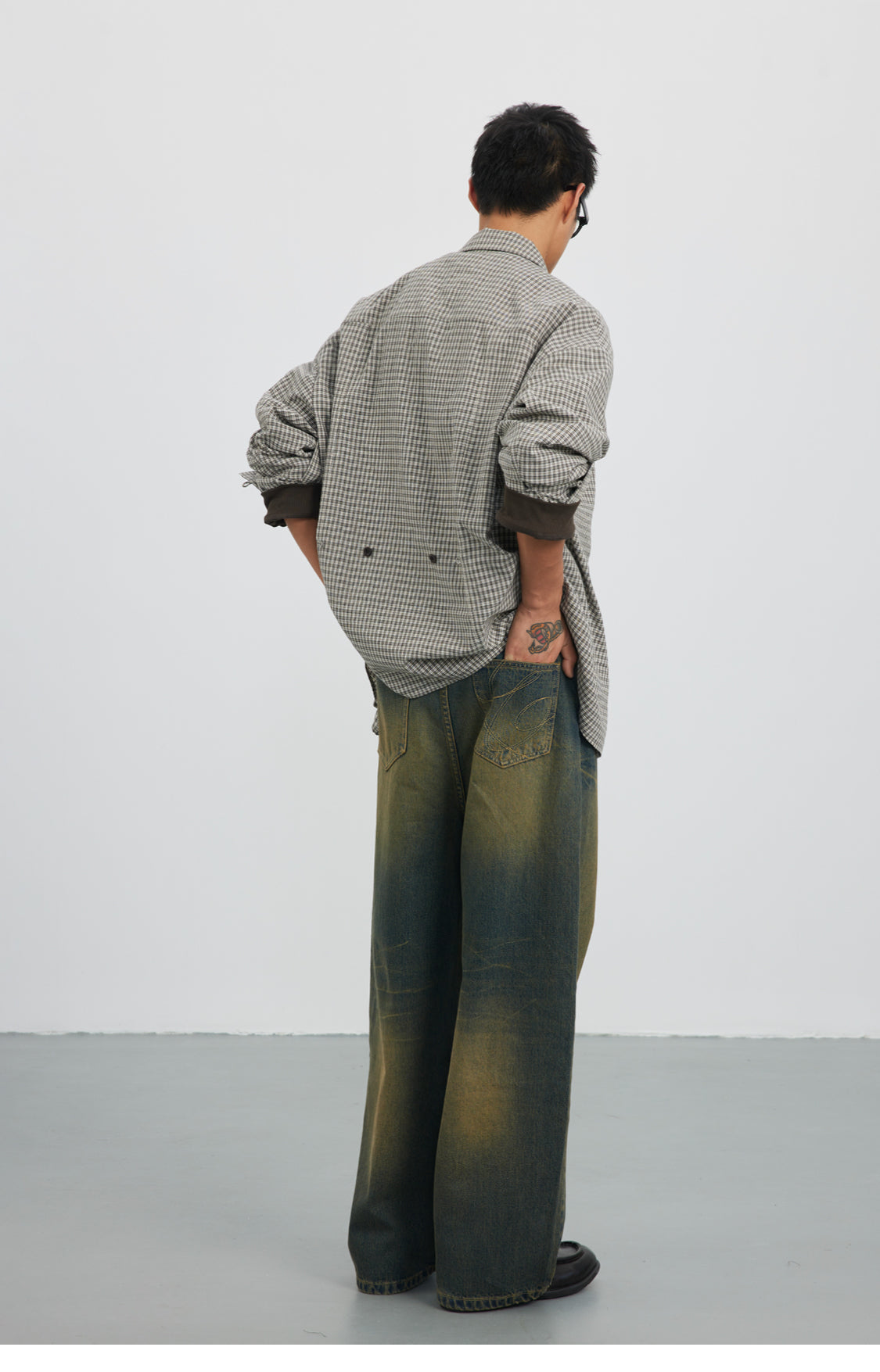 Straight Button Retro Fine Check Shirt