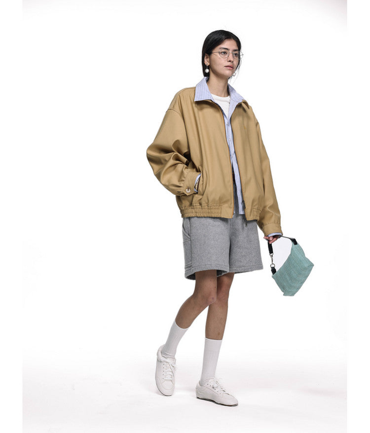Faux Two-Piece Striped Patchwork Short Jacket