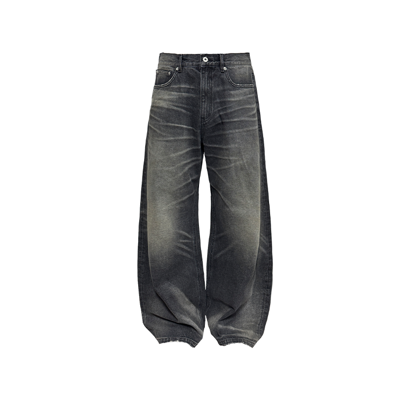 Whisker-washed denim jeans