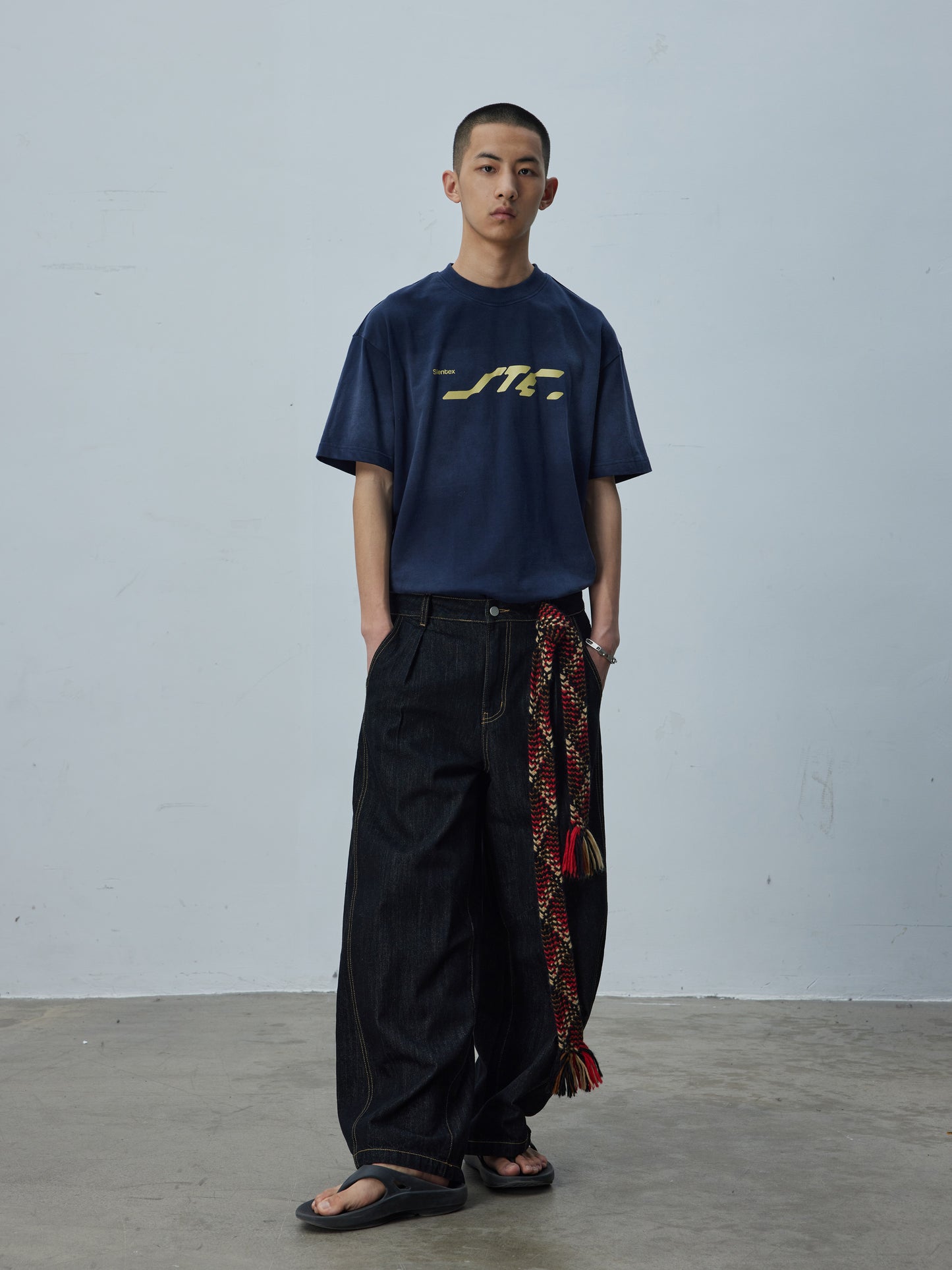 Original color denim wide pants