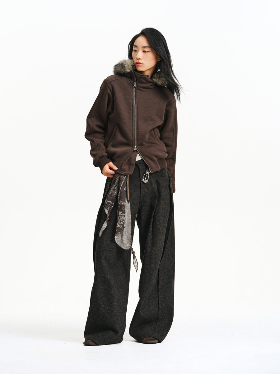 Fur Collar Short Sweatshirt