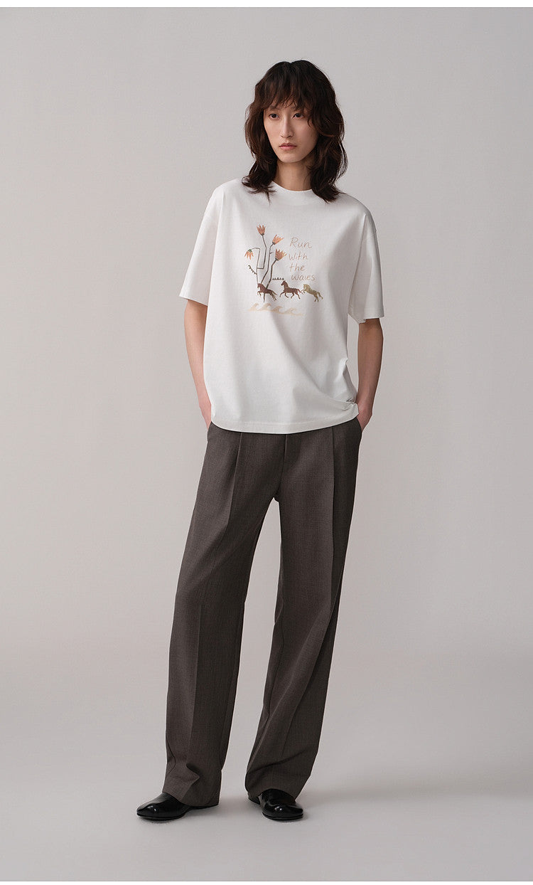 Pleated Oak Waist Casual Pants