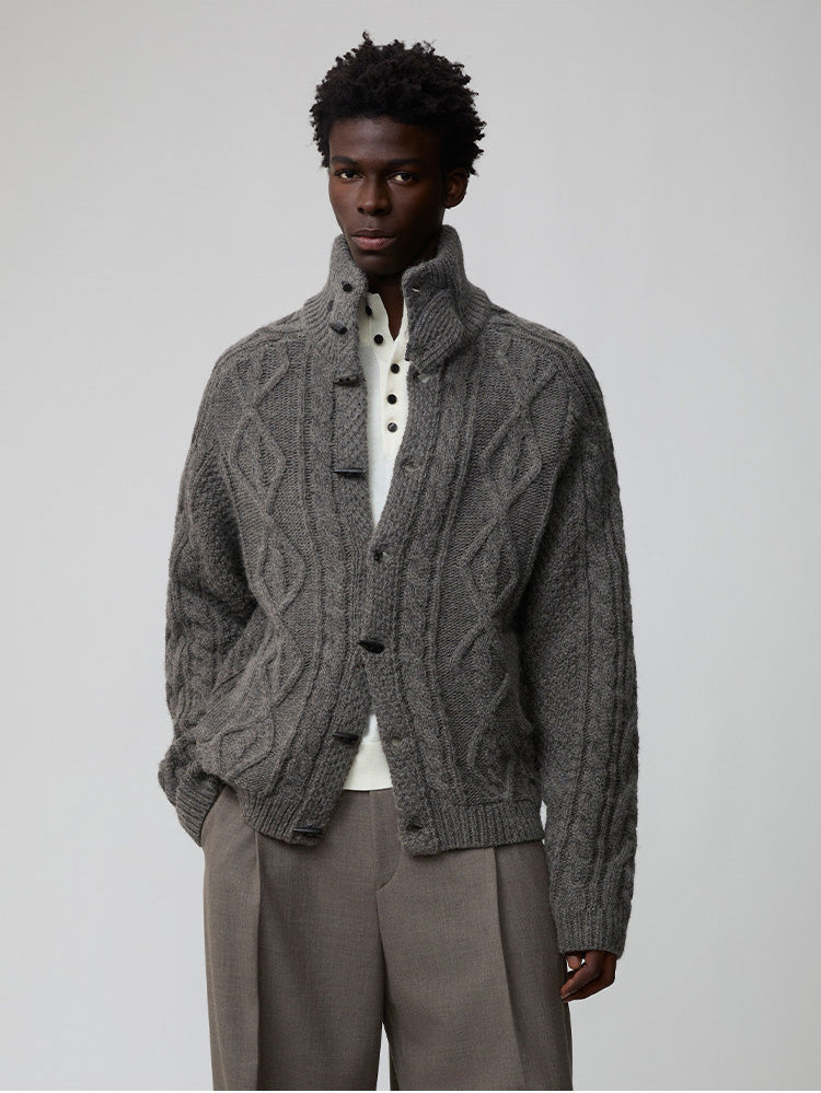 Wool-Blend Cable-Knit Cardigan