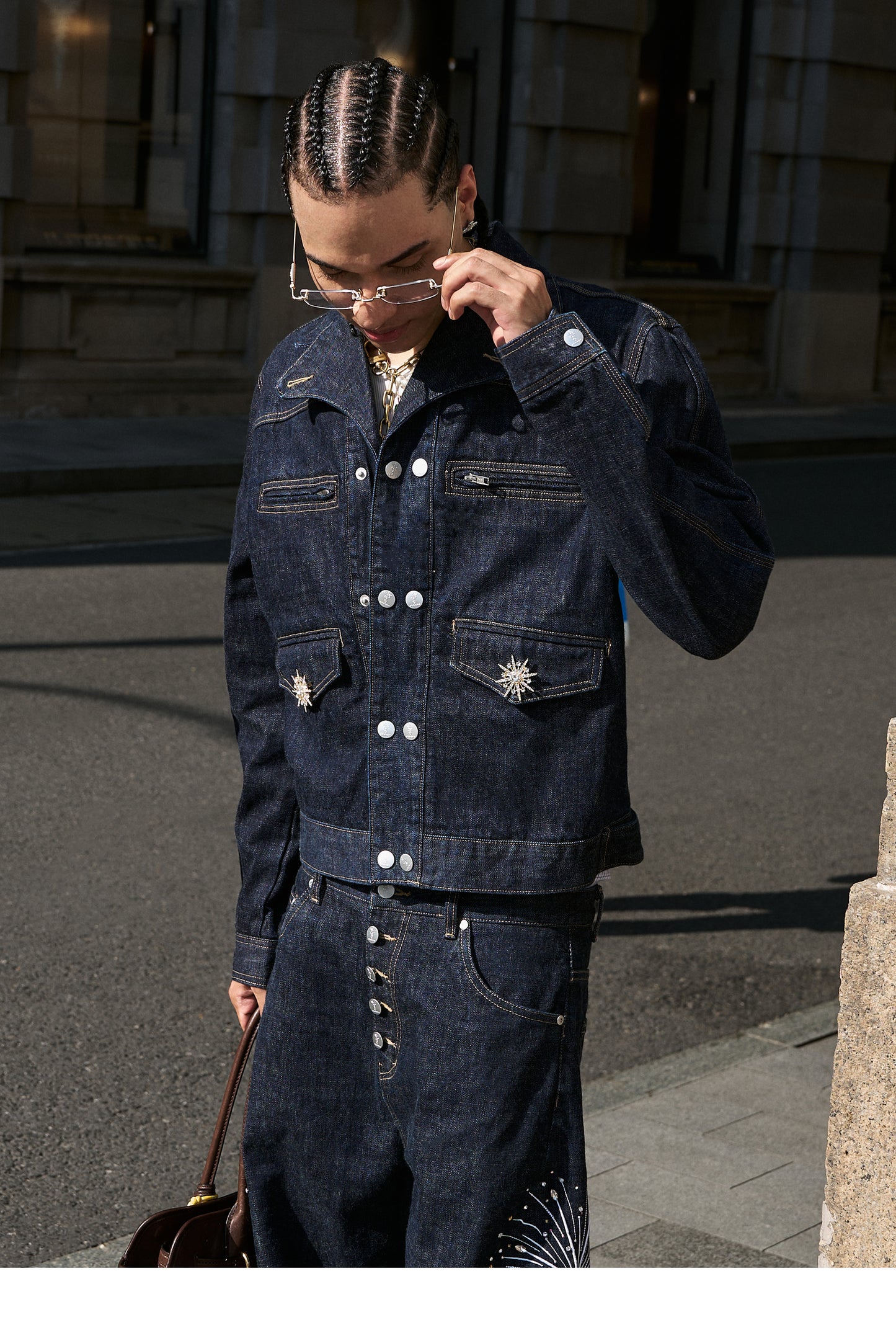 Double-breasted denim jacket