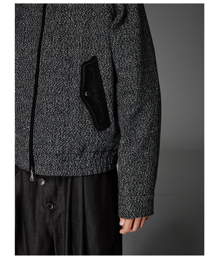 Embroidered Wool Harrington Jacket