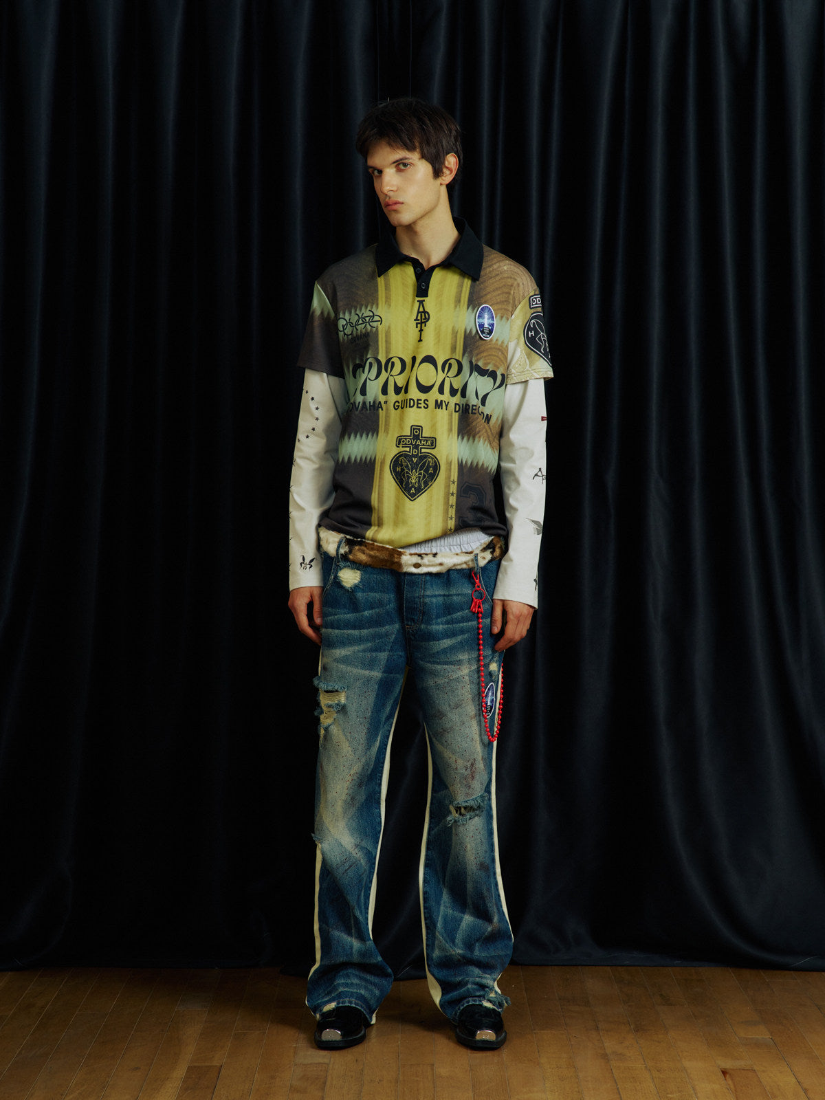 Double-Waistband Faux Two-Piece Jeans