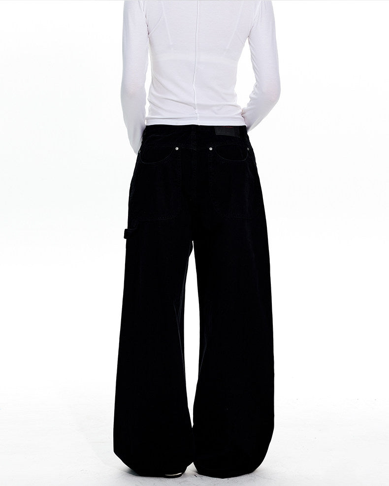 Wash-processed distressed loose denim pants