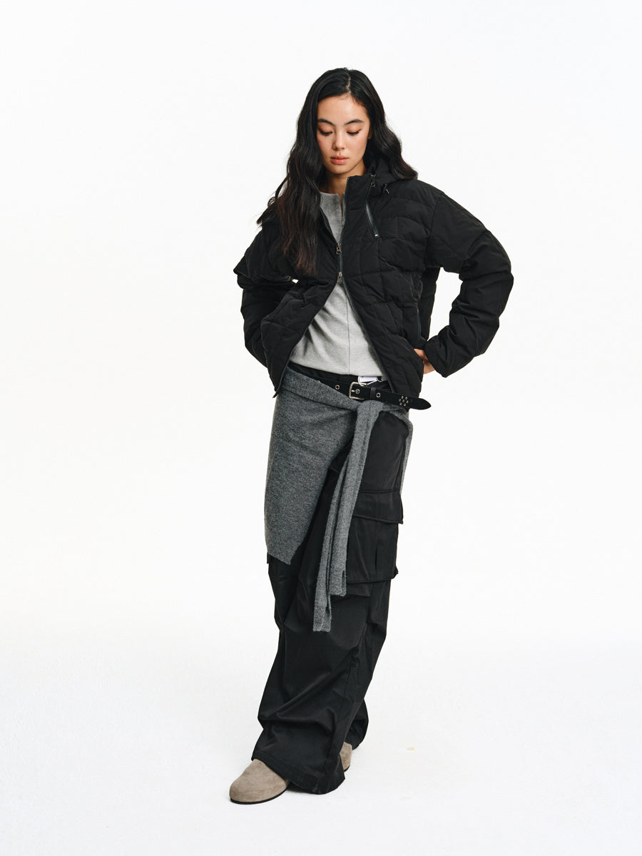 High-collar hooded down jacket