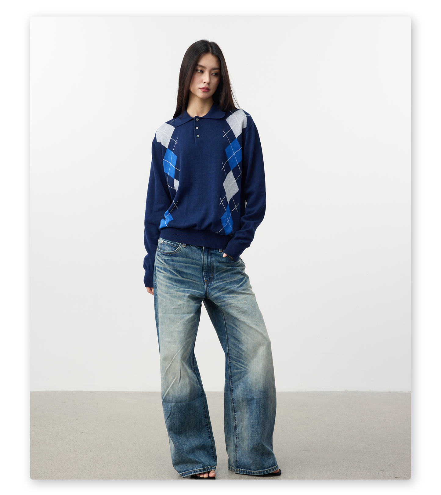 Diamond-pattern knit shirt