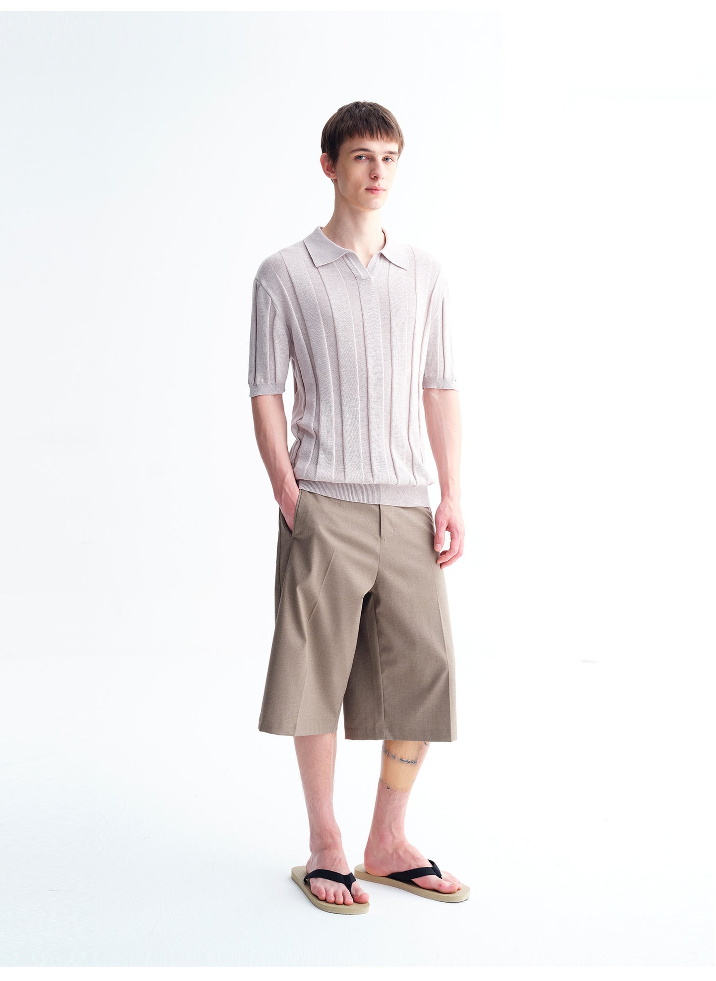 Vertical-Stripe Relaxed-Fit Knit Polo Shirt