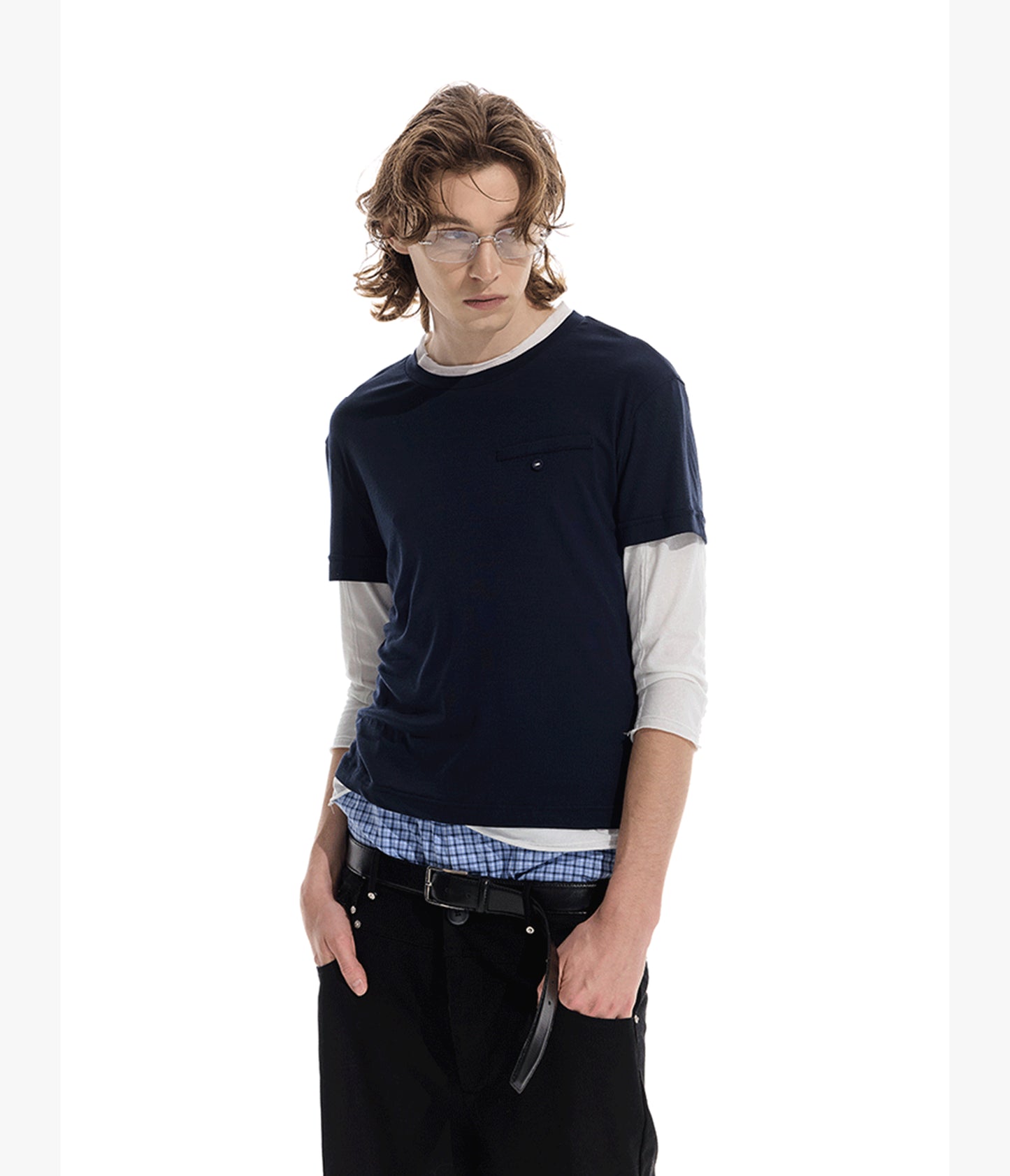 Color matching faux two-piece T-shirt