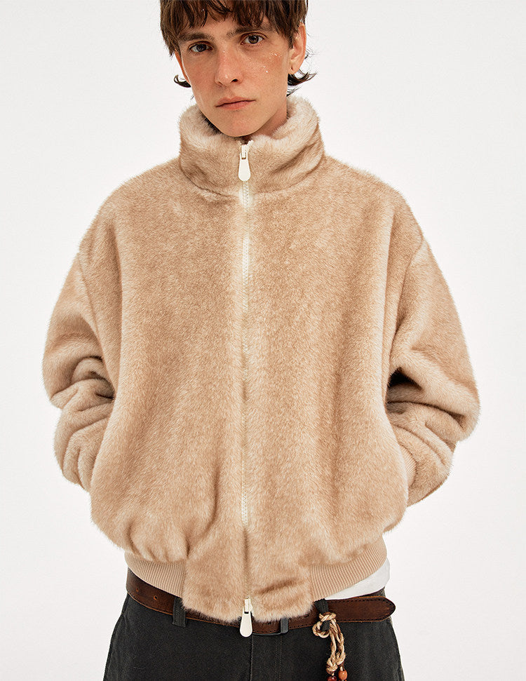 Faux Fur Stand Collar Jacket