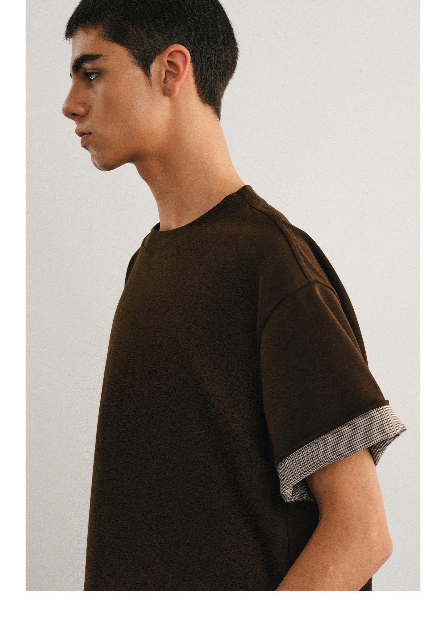 Hound's tooth sleeve T-shirt