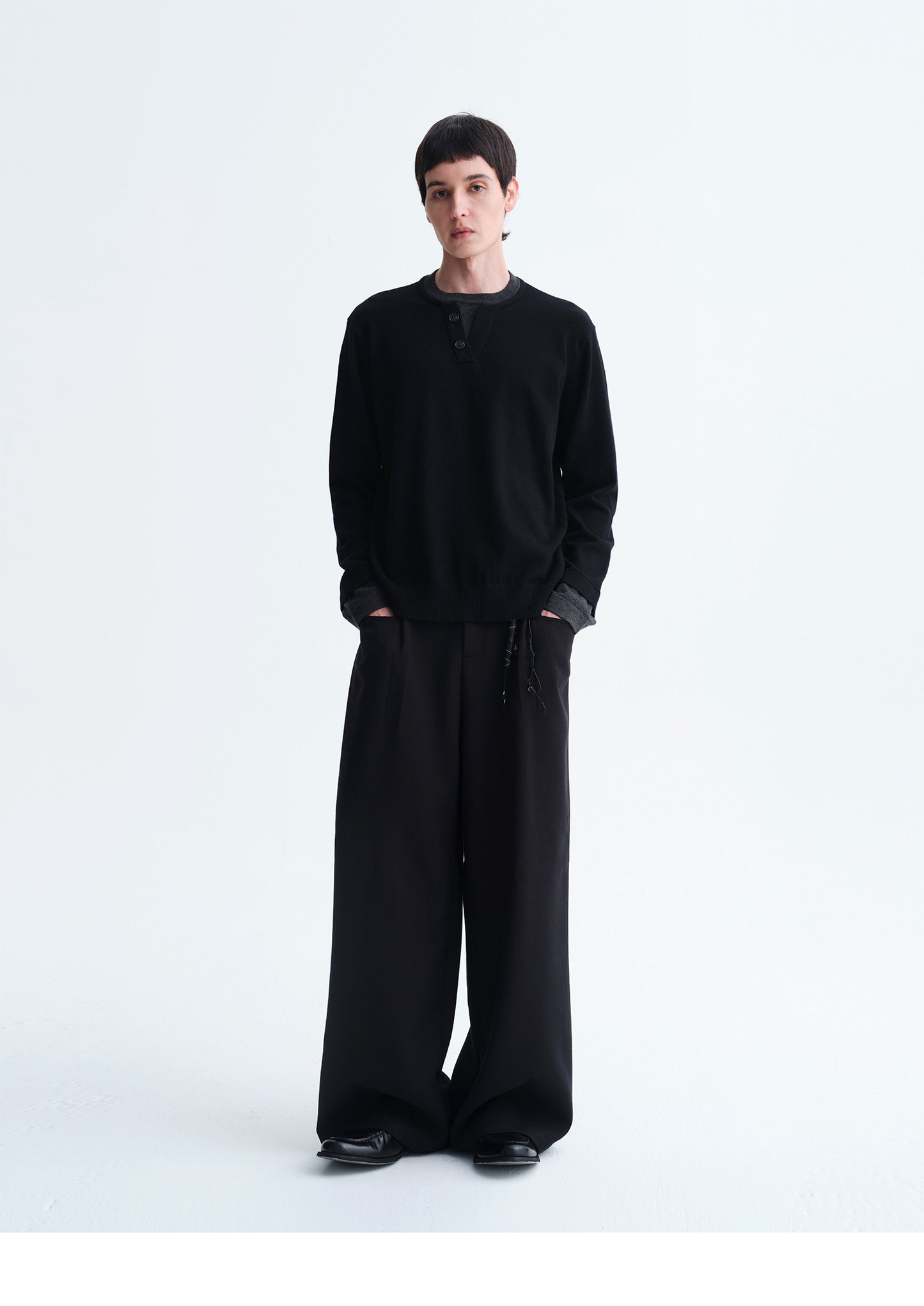 Faux Two-Piece Henley Collar Sweater