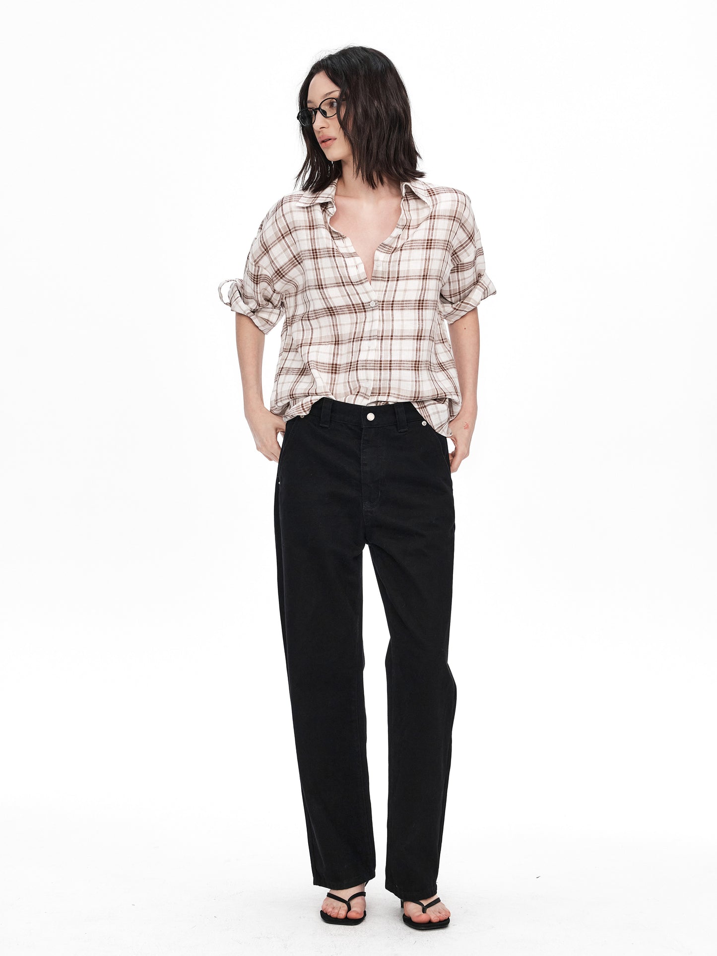 Lightweight Checkered Shirt with Rolled Sleeves