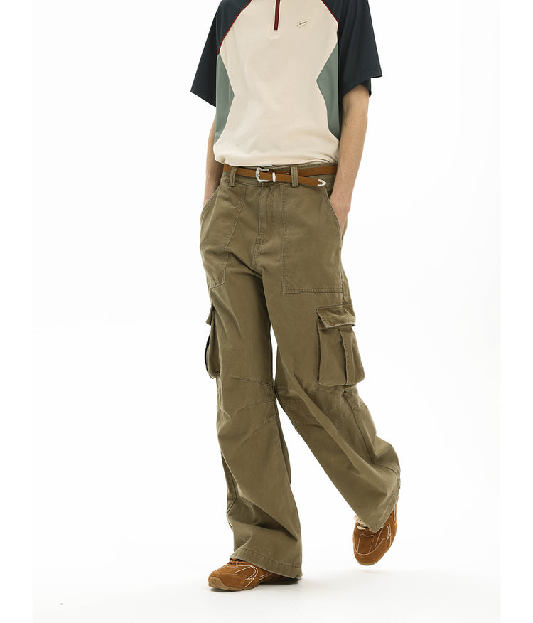 Multi-pocket wide-leg pants