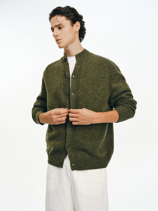 Wool Half-High Collar Cardigan