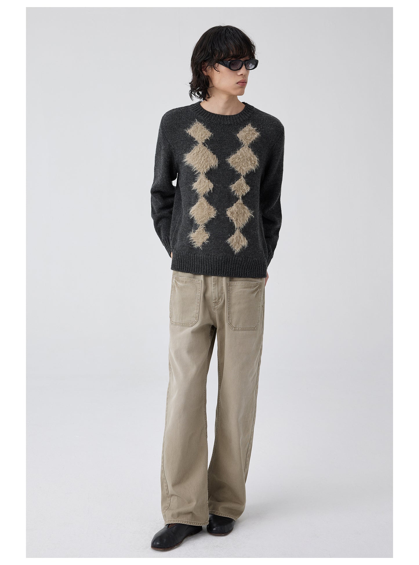 Crew Neck Argyle Sweater