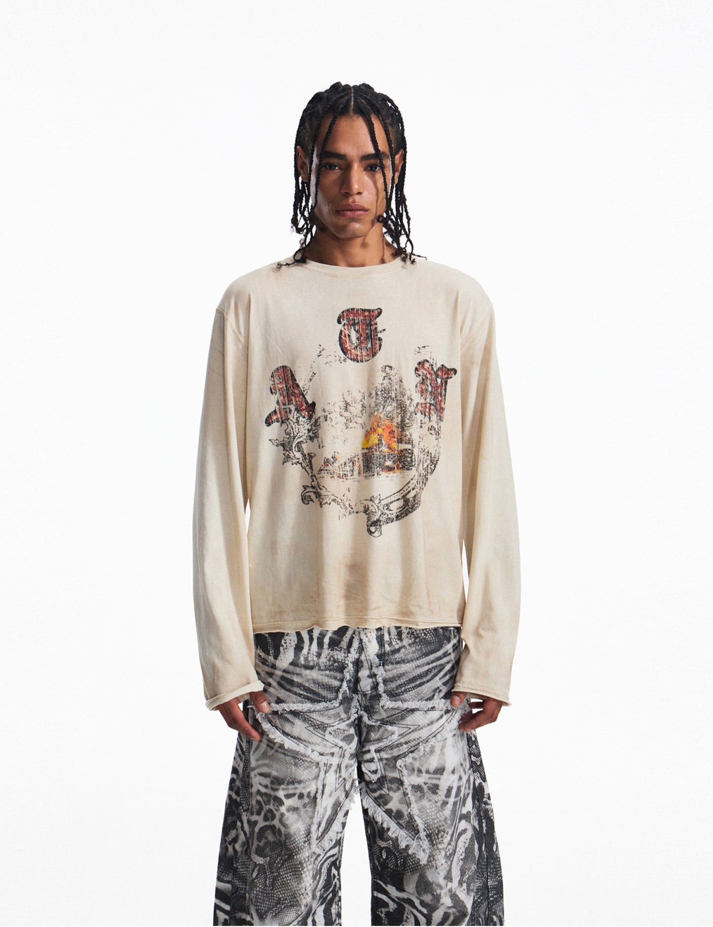 Retro-Style Distressed Print T-Shirt