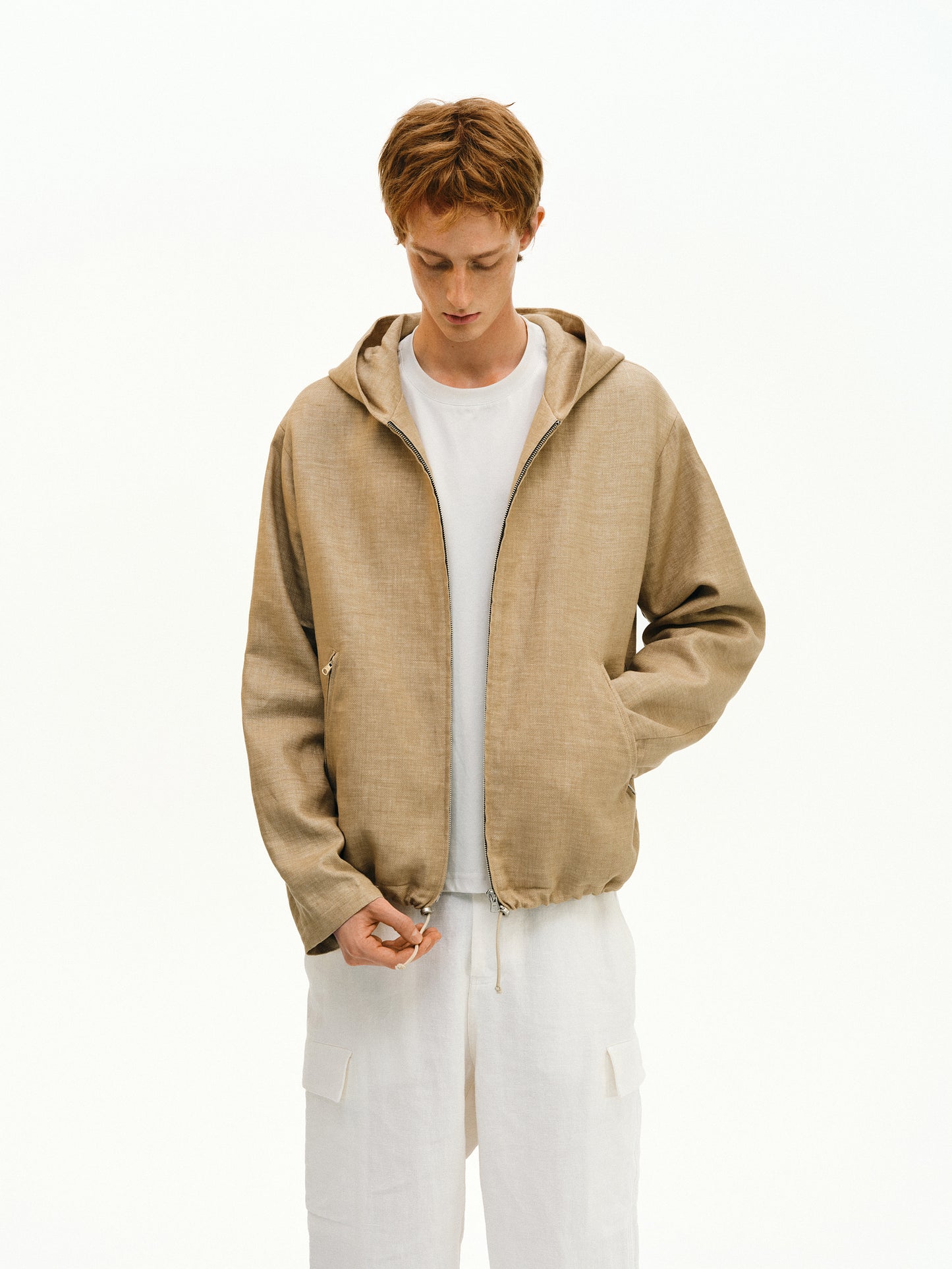 Linen-blend hooded jacket