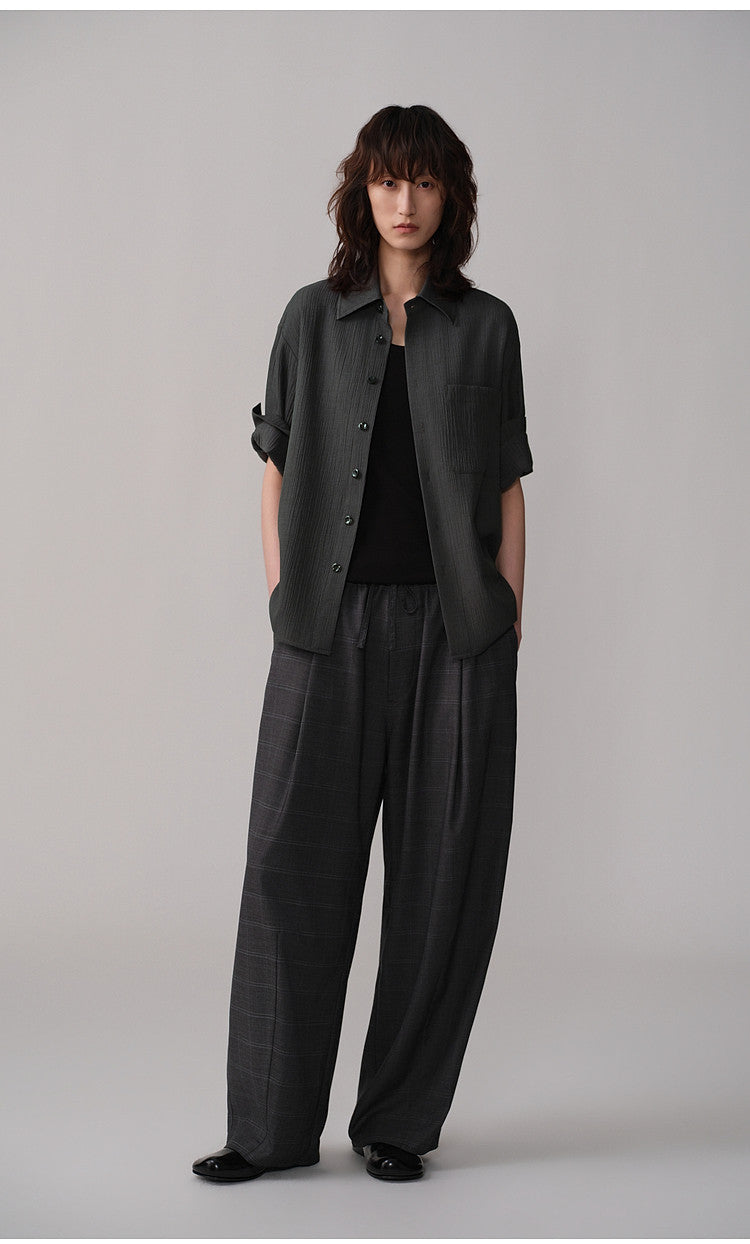 Retro Curved-Blade Rubber-Waist Casual Pants