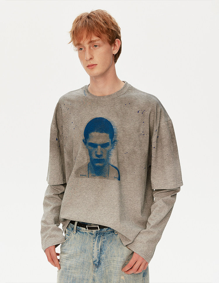 레트로 스타일 빈티지 프린트 투피스 티셔츠