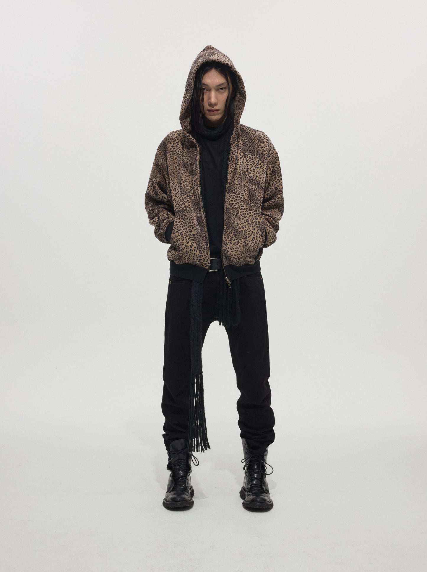 Leopard-Print Fleece Zip-Up Hoodie
