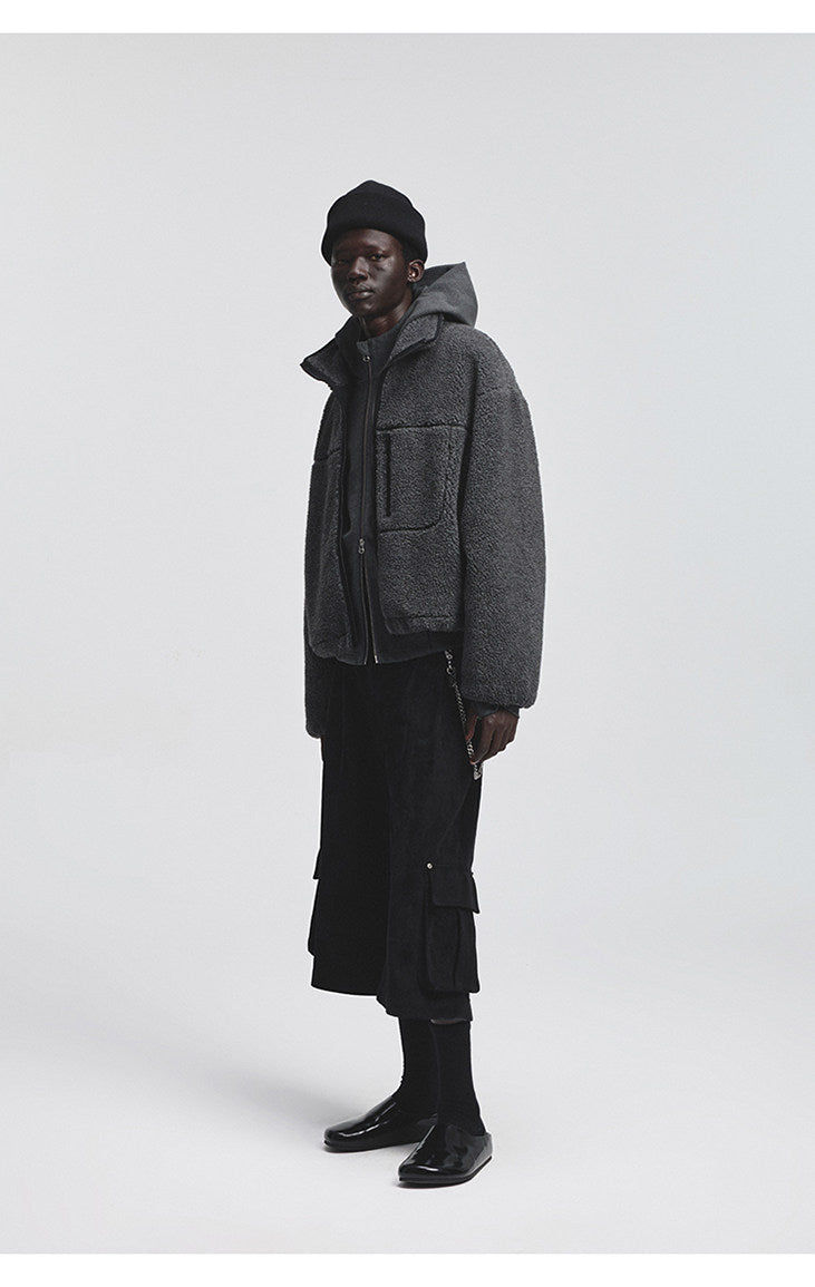 Multi-Pocket Short Fleece Jacket